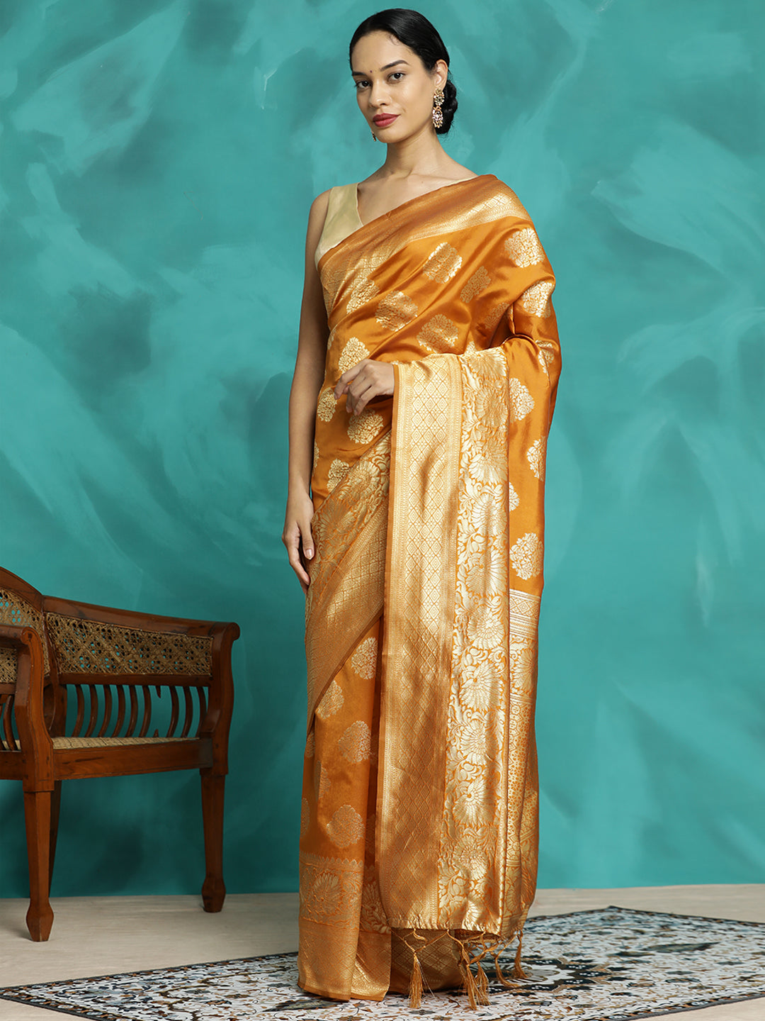 Mustard Zari Woven Design Banarasi Saree