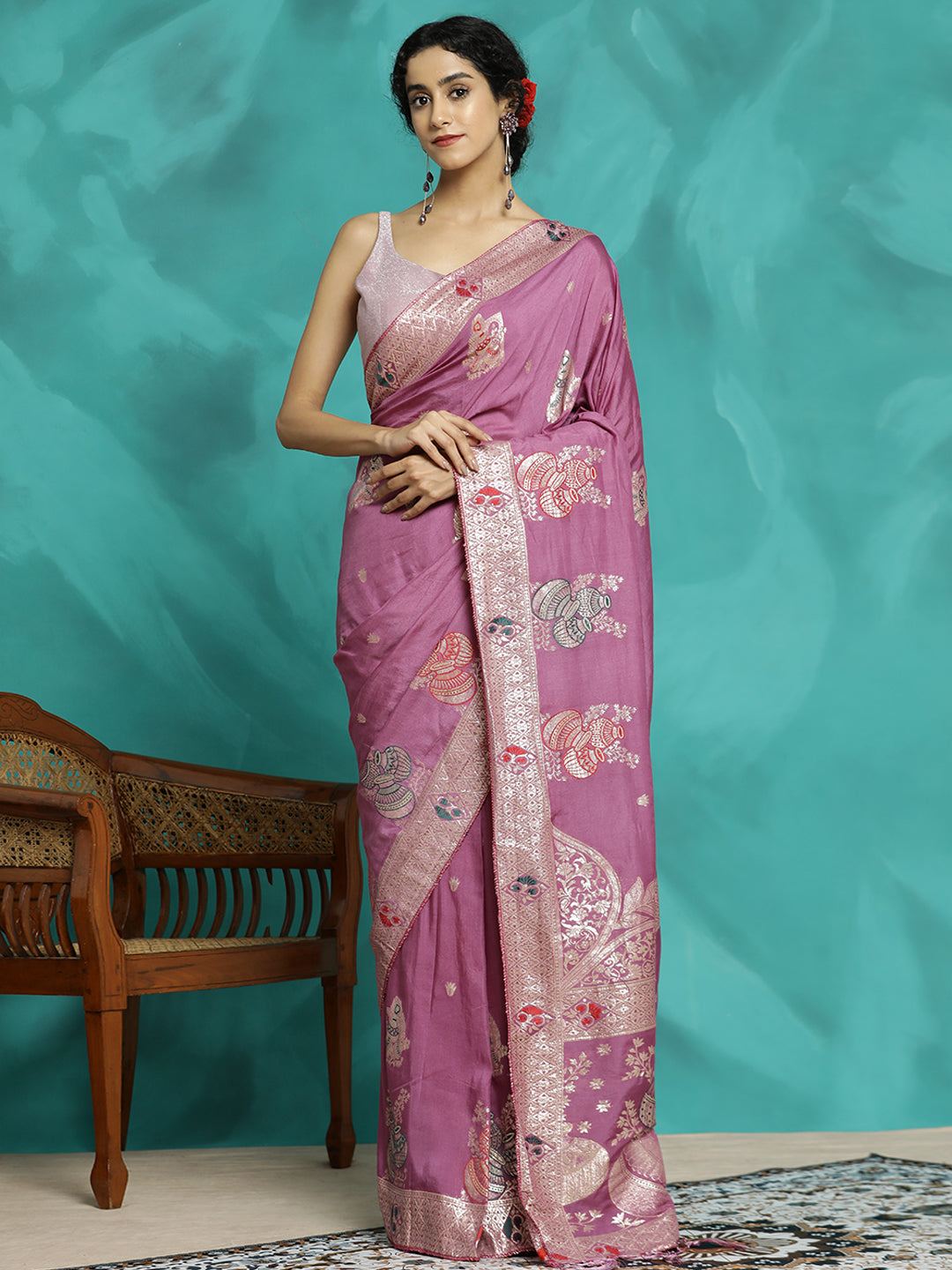 Zari Woven Heavy Lavender Banarasi Saree