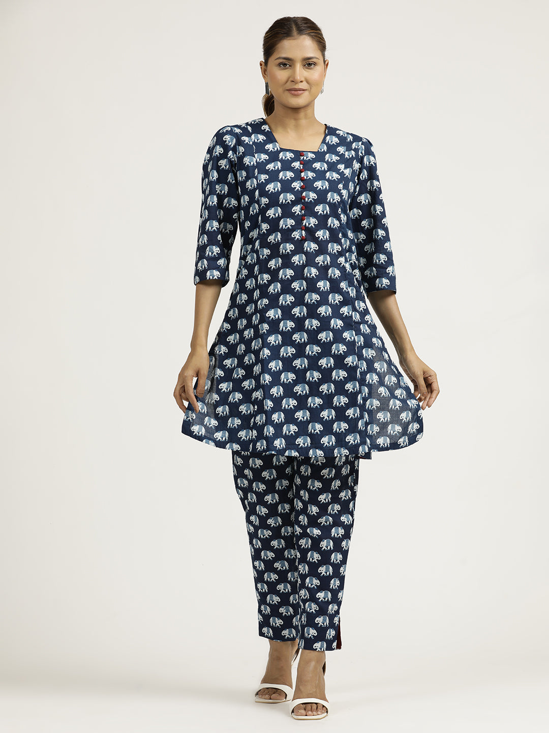 Indigo Blue Elephant Printed Kurta Set