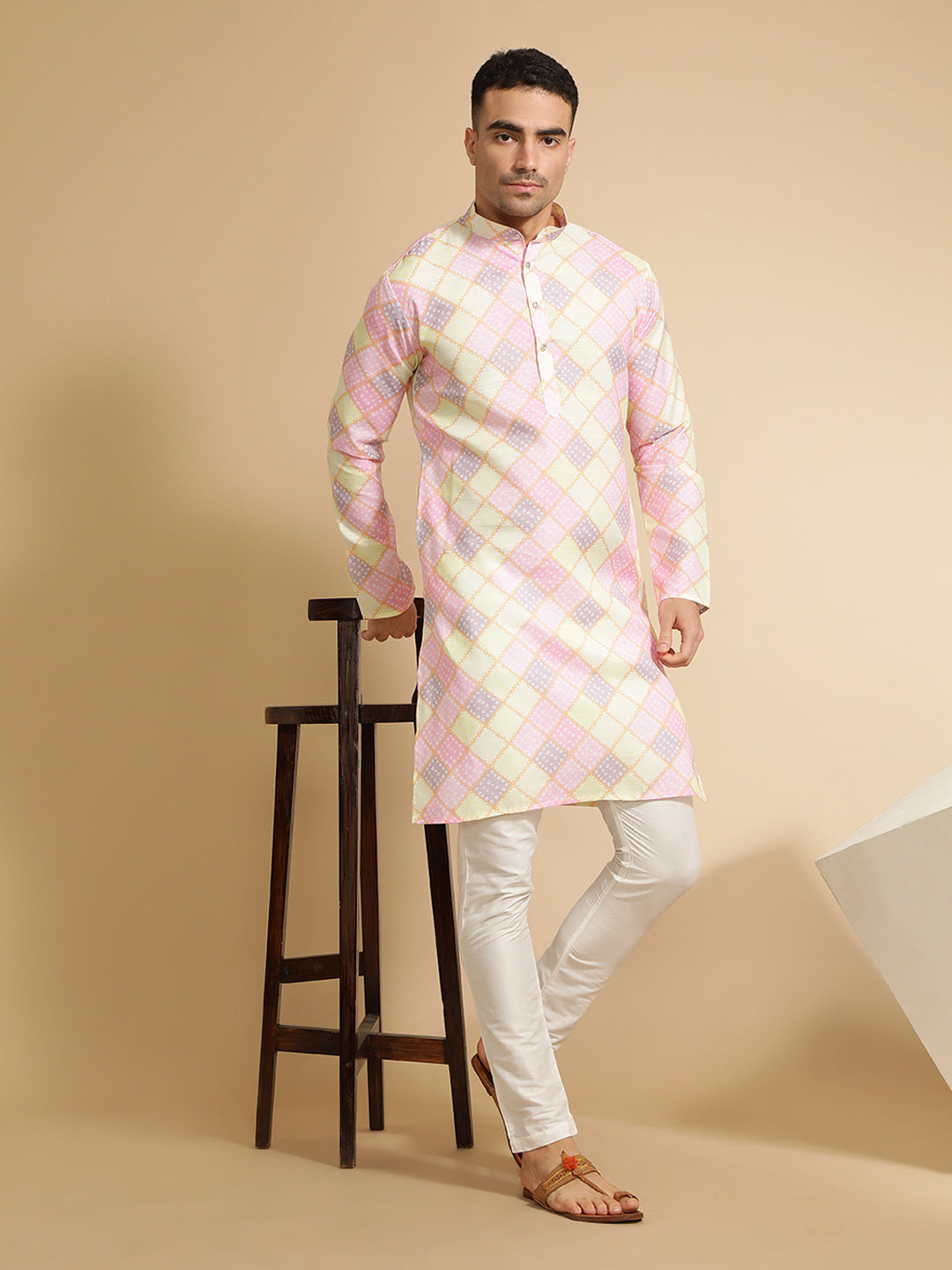 Bandhani Printed Cotton Kurta for Men