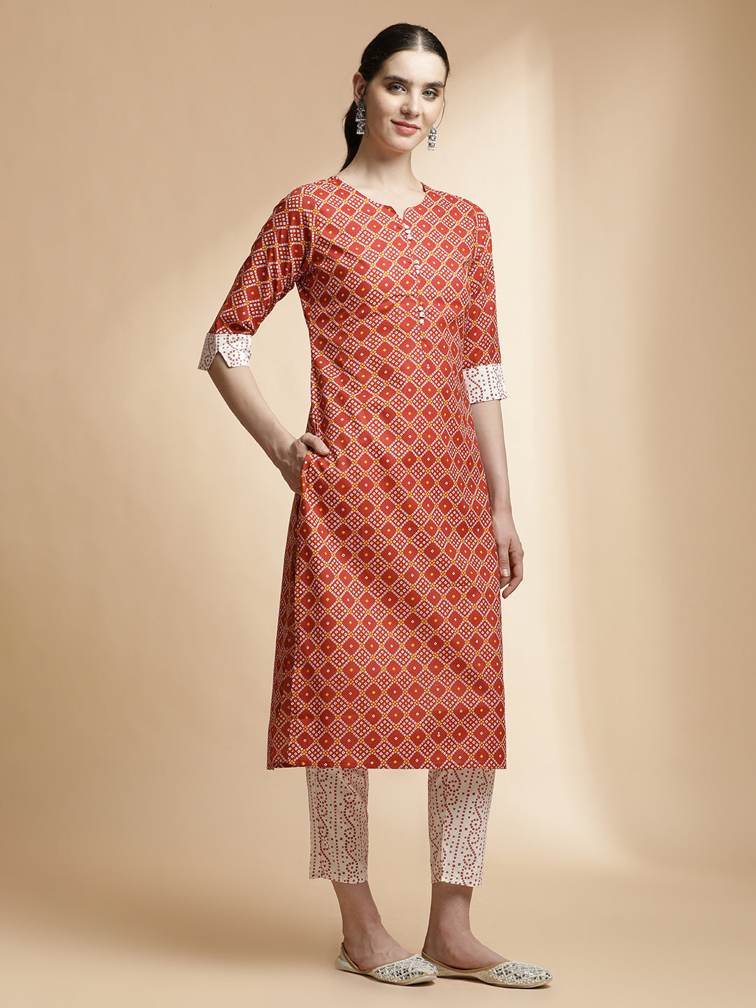 Bandhani Printed Cotton Blend Kurta Set