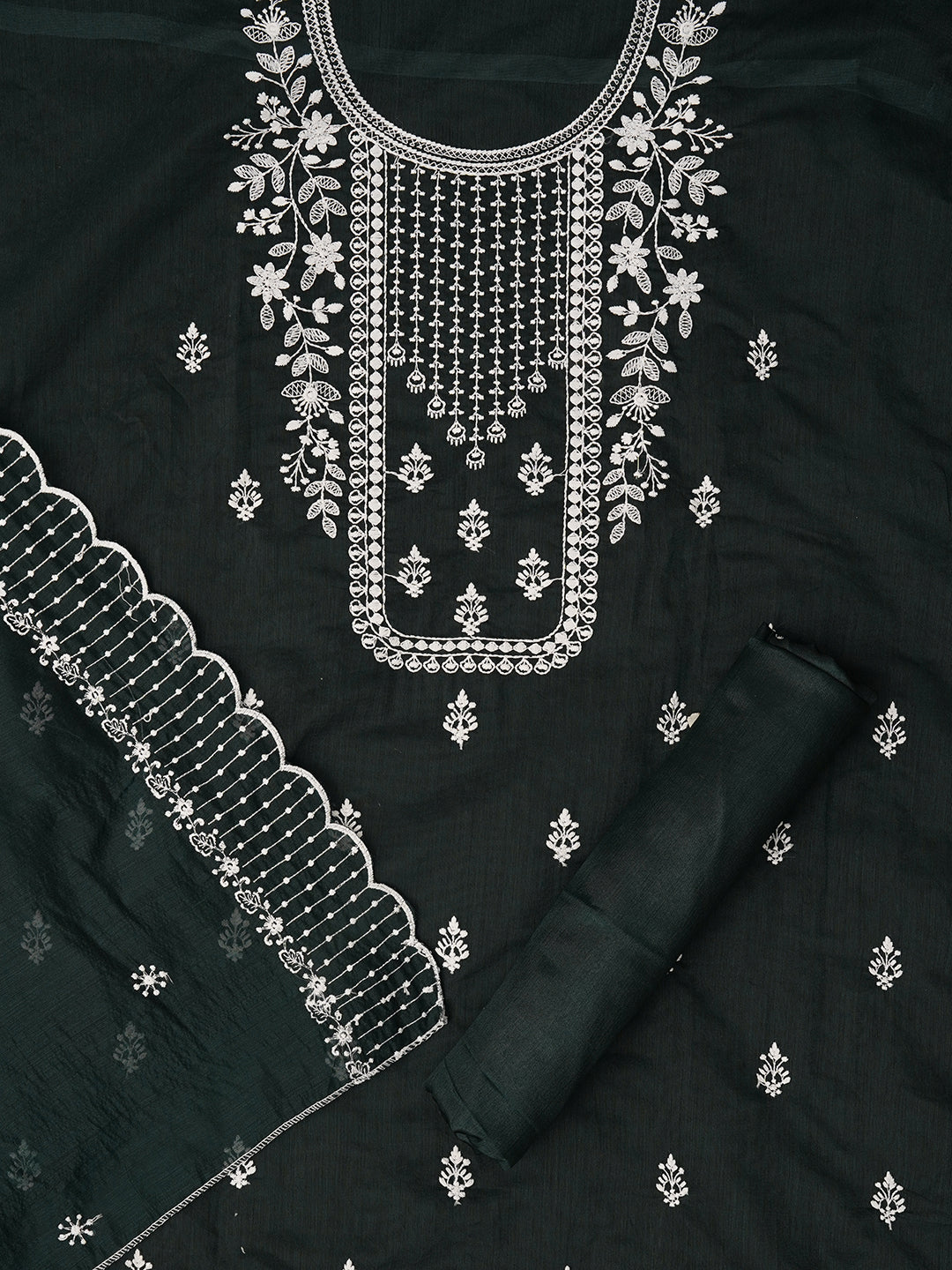 Unstitched Embroidered Cotton Blend Dress Material With Dupatta