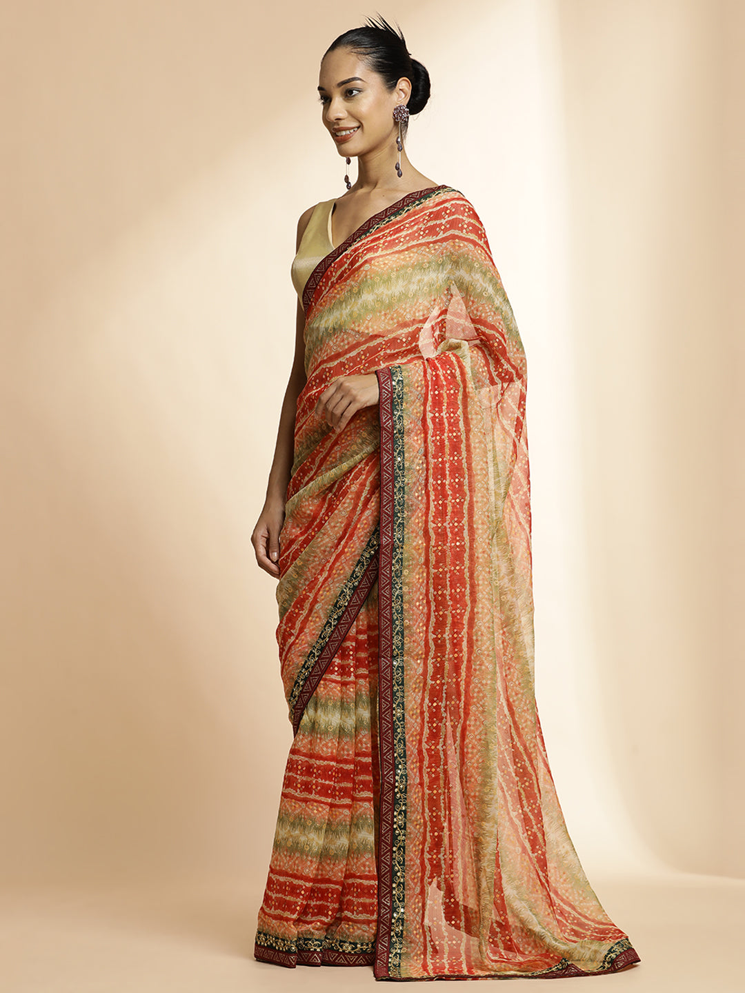 Red  Printed Lightweight Georgette Saree