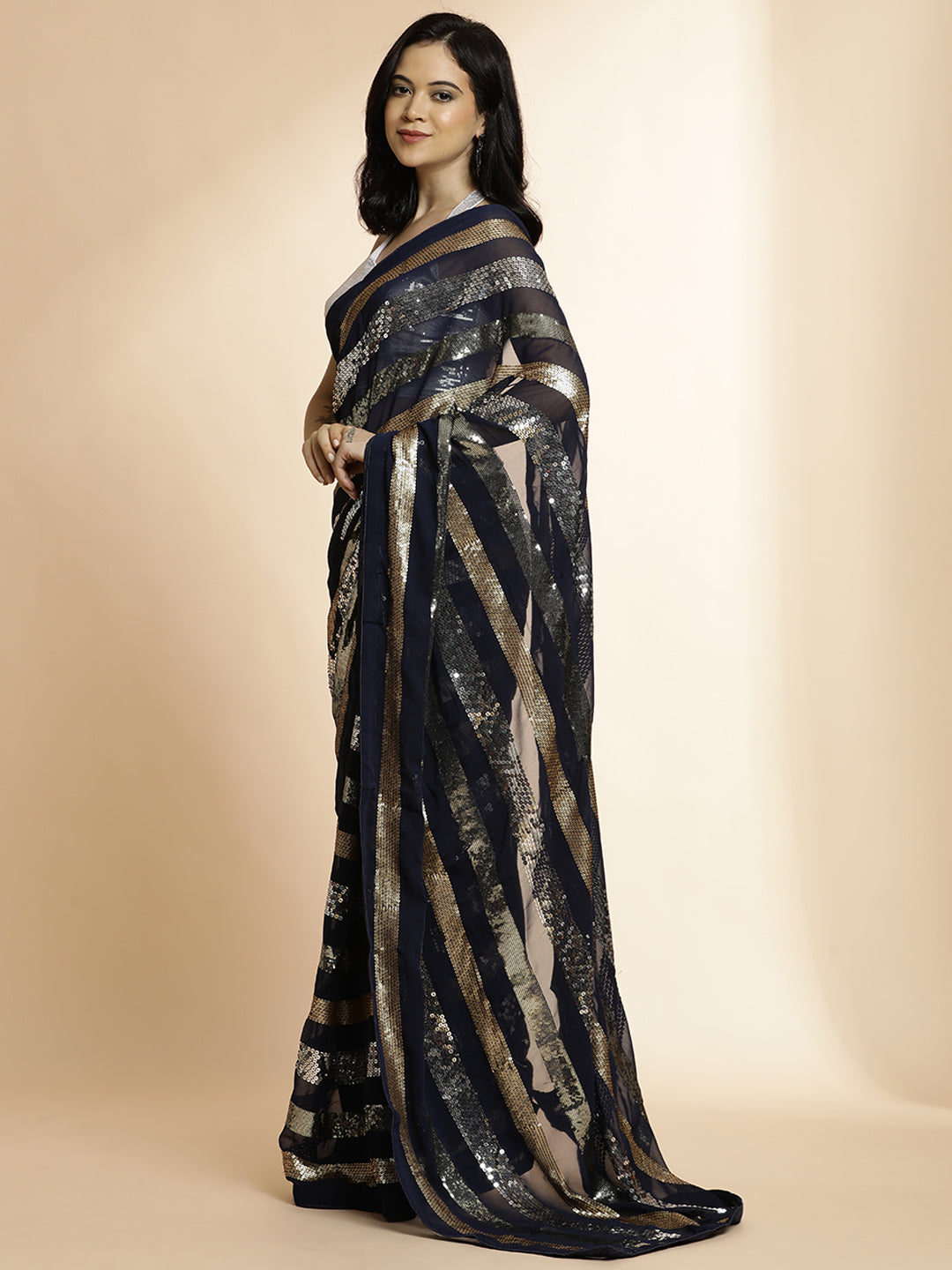 Blue Embellished Pure Georgette Party Wear Saree