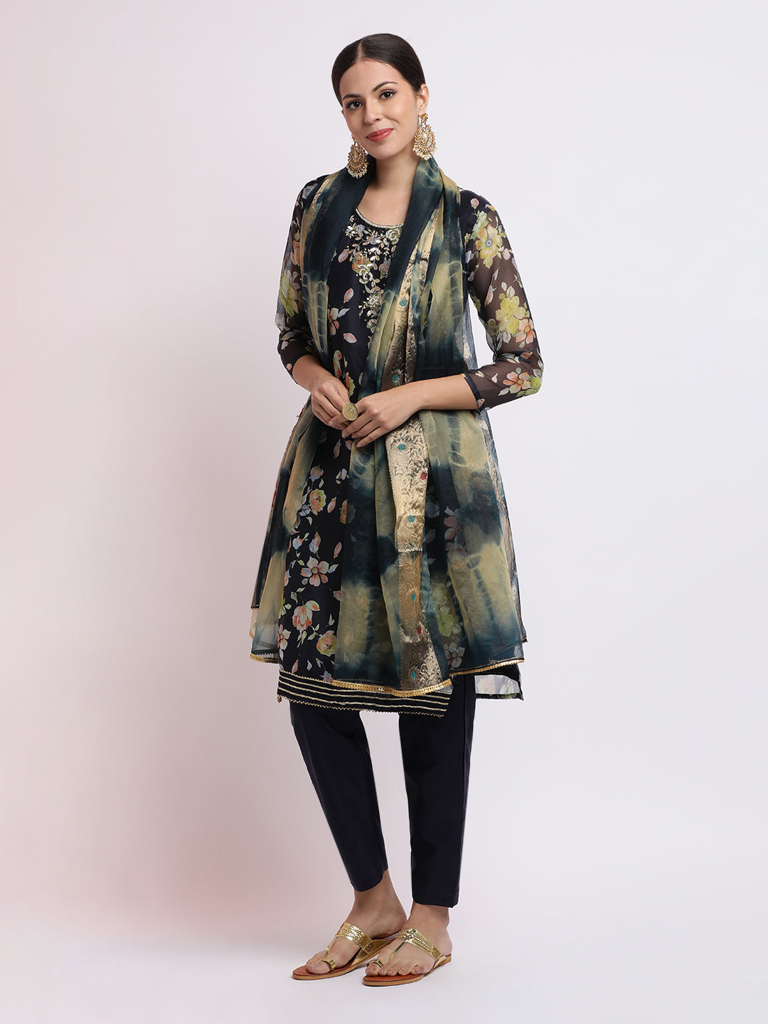 Festive Embroidered Floral Organza Kurta Set With Dupatta