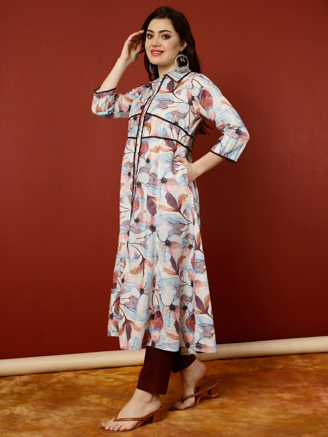 Floral Printed And Embroidered A-line Kurta