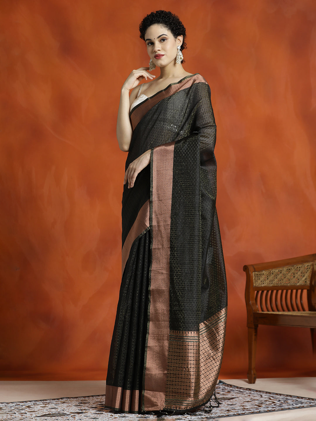 Zari Woven Banarasi Organza Black Saree