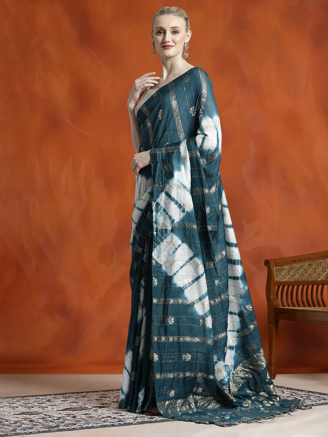 Teal Banarasi Zari Woven Cotton Blend Teal Saree