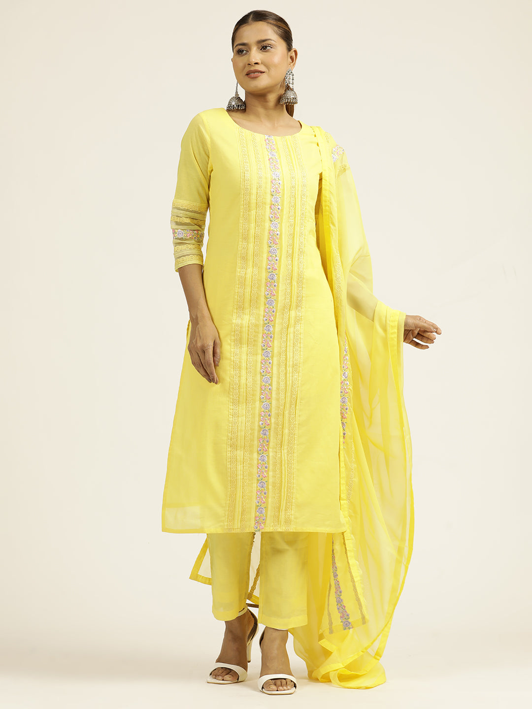 Yellow Embroidered Festive Suit Set