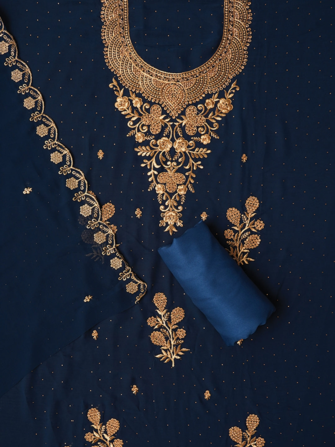 Zari Silk Georgette Blue Dress Material with Dupatta