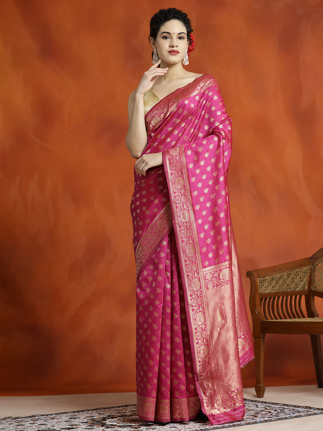 Silk Pink Banarasi Zari Woven Heavy Saree