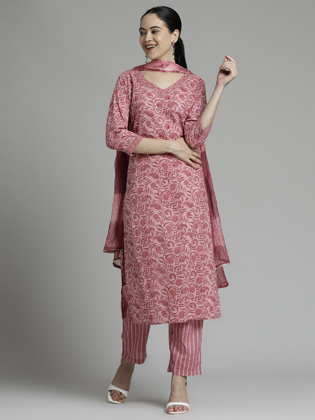 Paisley Printed Cotton Kurta Set With Dupatta