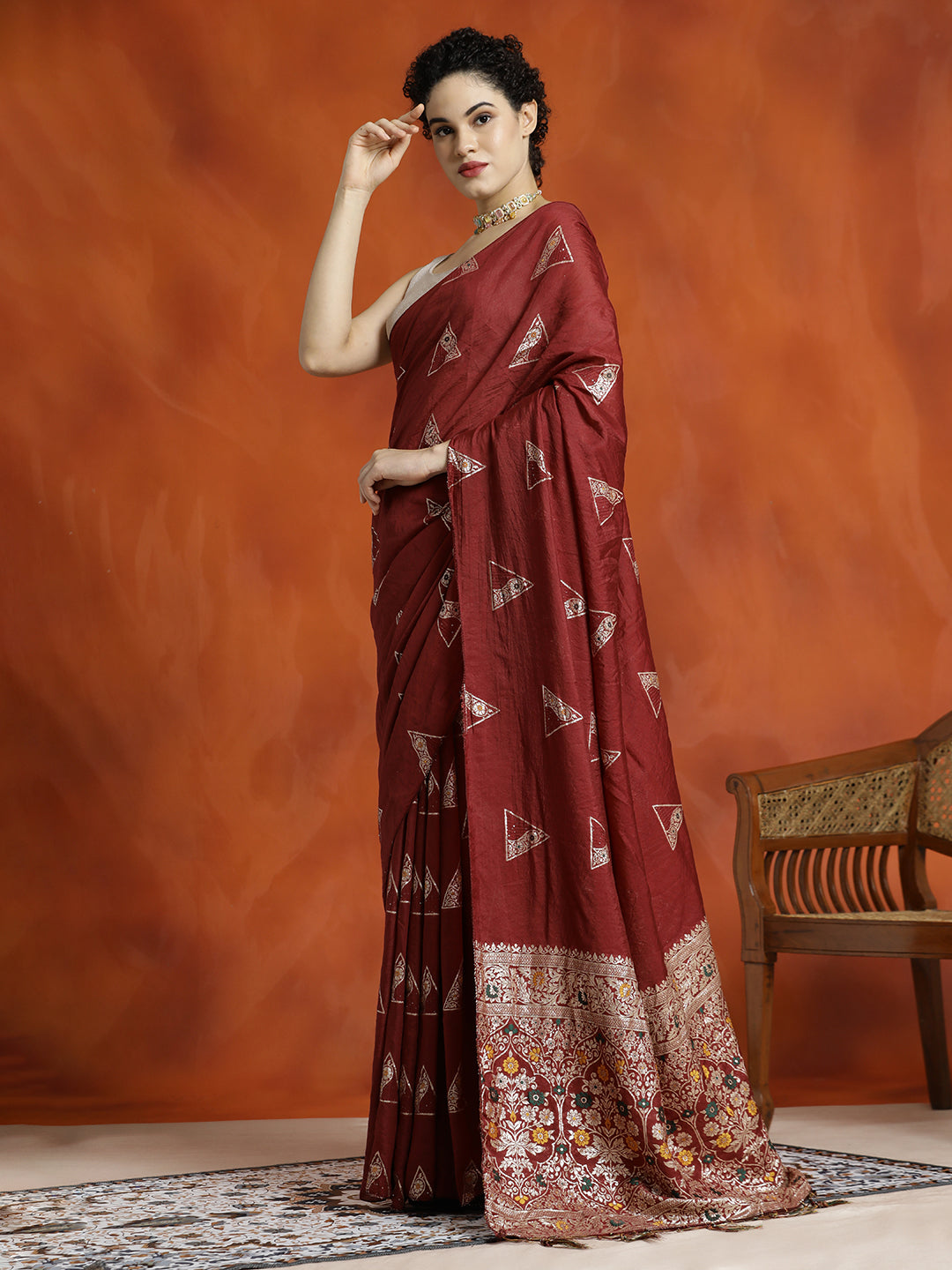 Red Silk Blend Banarasi Zari Woven Saree