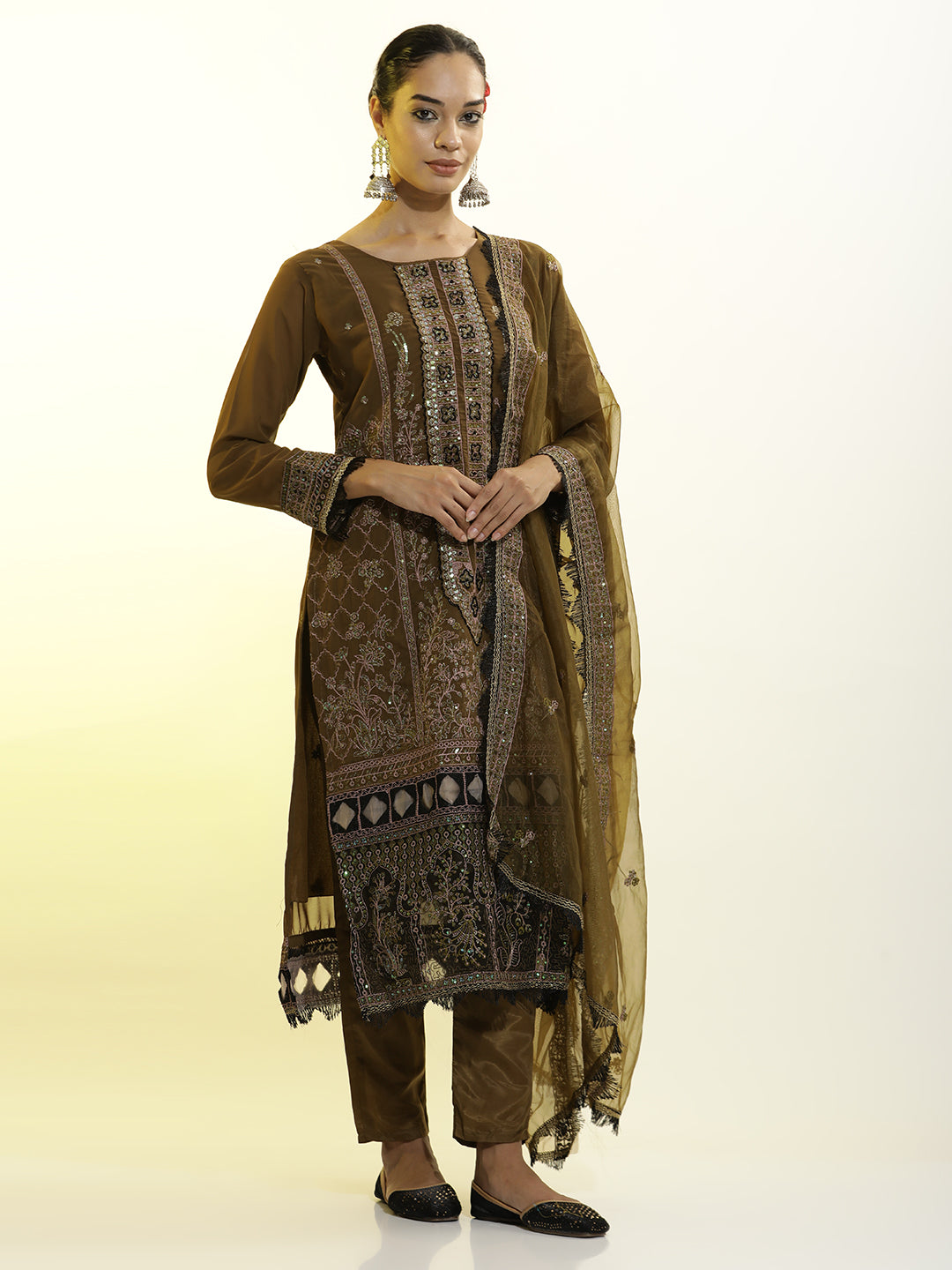 Festive Embroidered Georgette Kurta Set With Dupatta