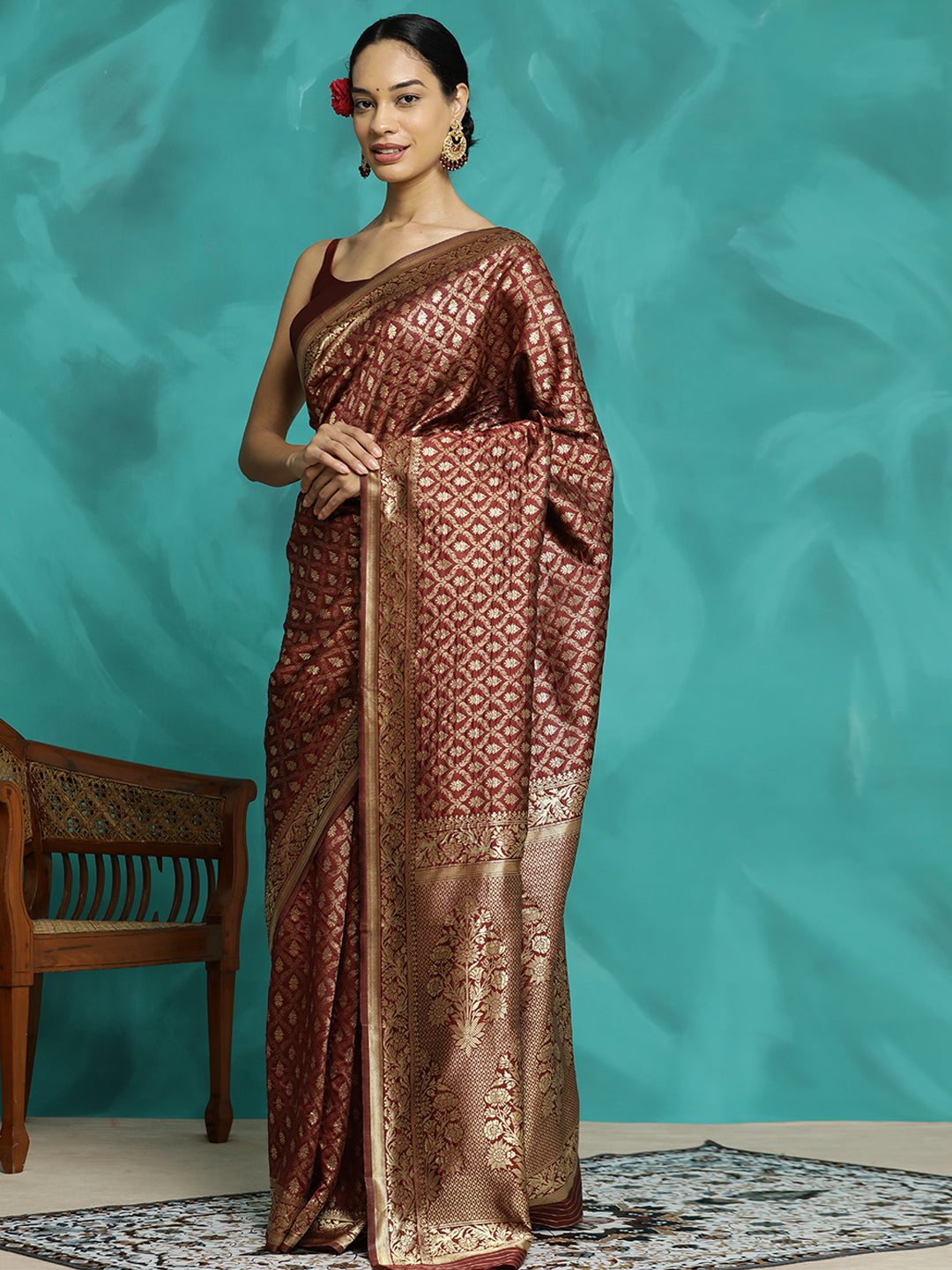 Maroon Zari Woven Design Heavy Banarasi Saree