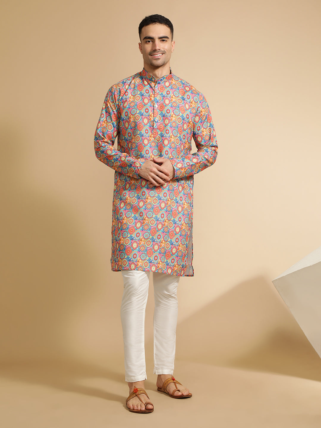 Abstract Printed Multi Color Cotton Kurta for Men