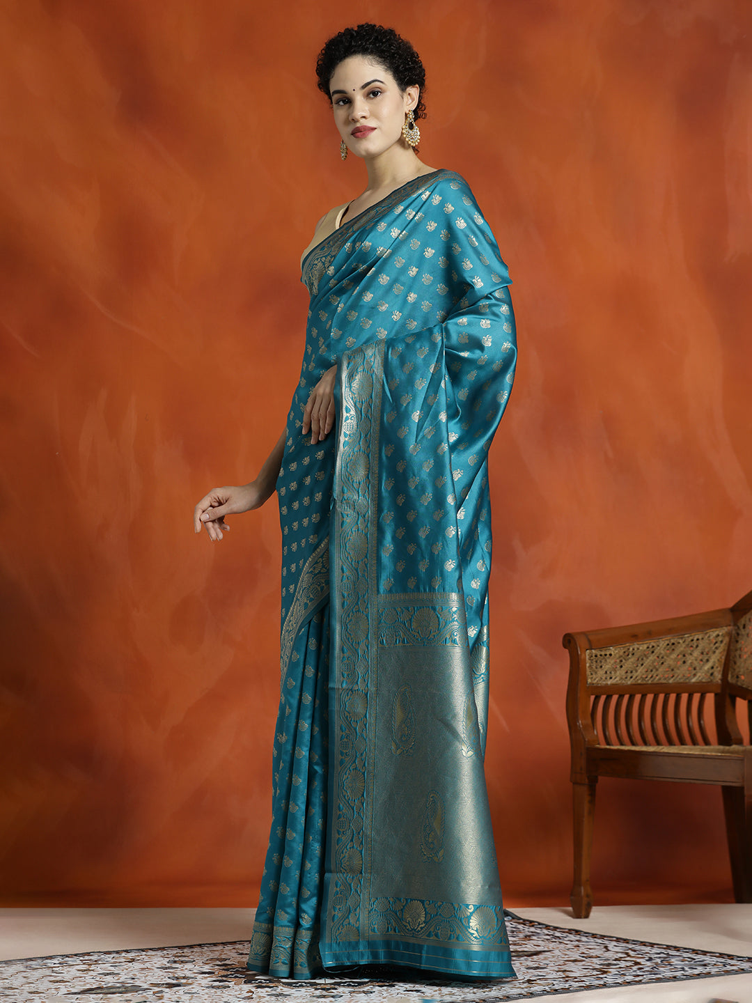 Sky Blue Silk Banarasi Zari Woven Heavy Saree