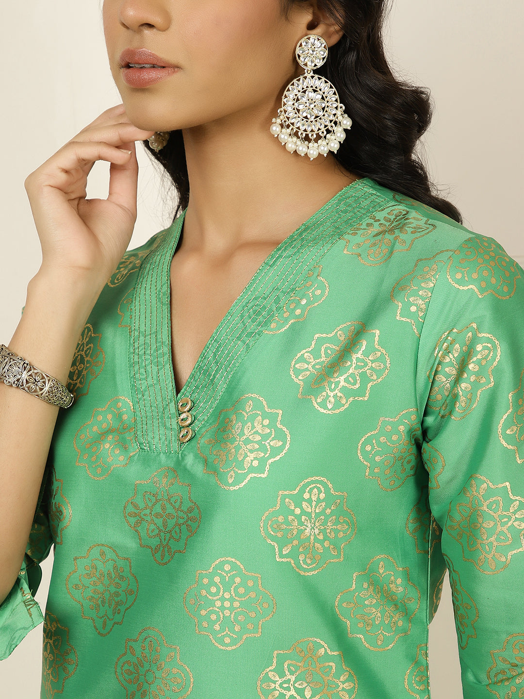 Green Ethnic Printed Straight Kurta