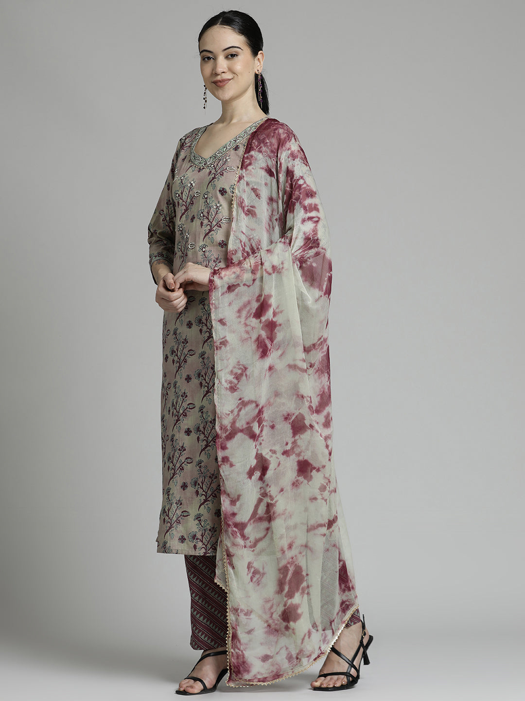 Pure Cotton Floral Kurta Set With Dupatta