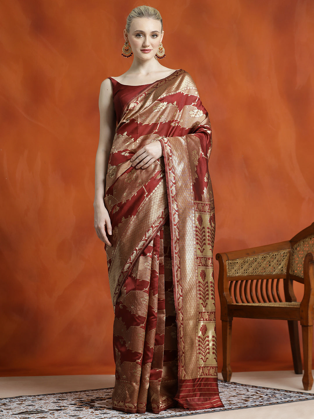 Maroon Silk Banarasi Zari Woven Heavy Saree