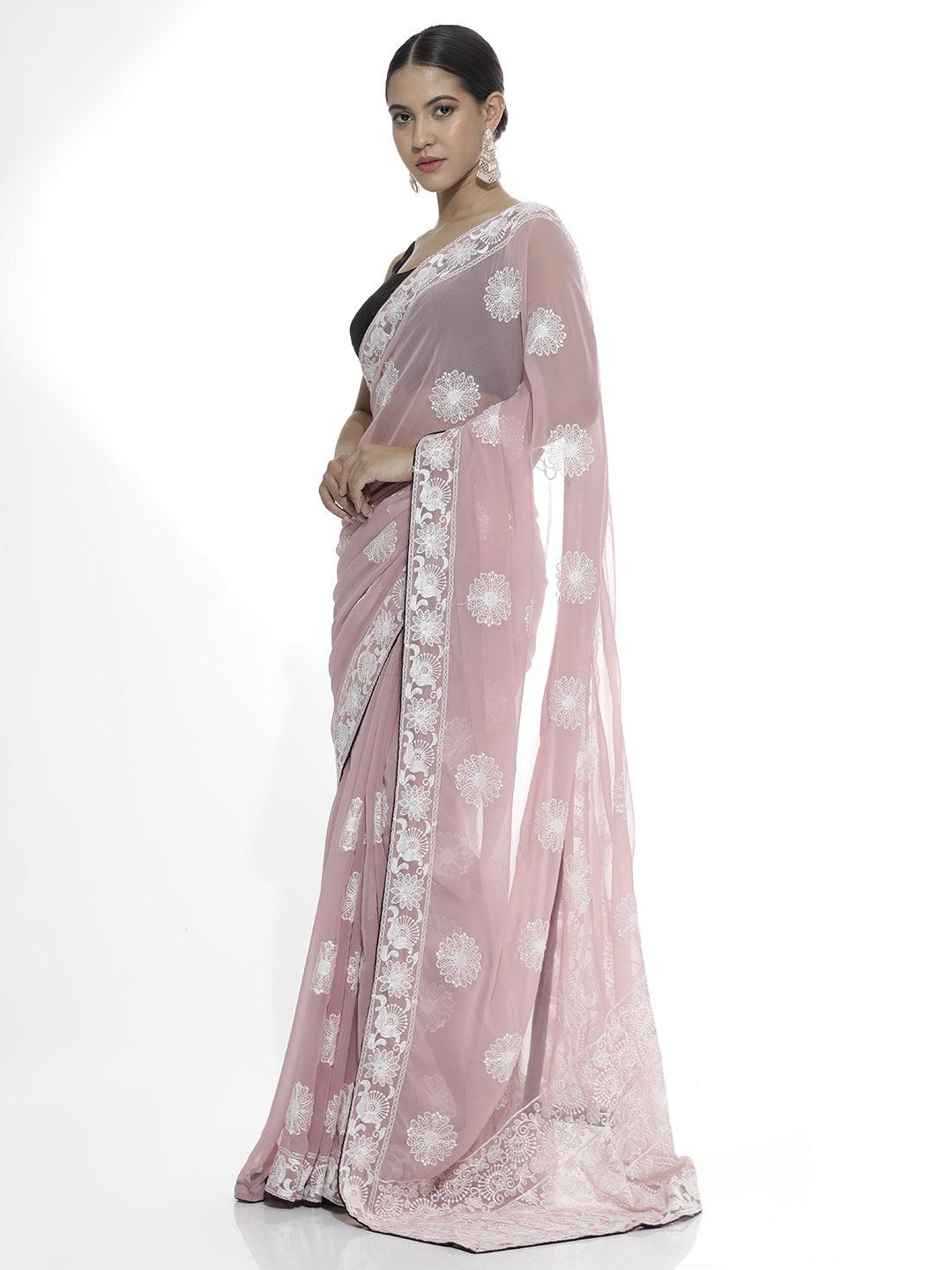 Traditional Pink Embroidered Pure Georgette Saree