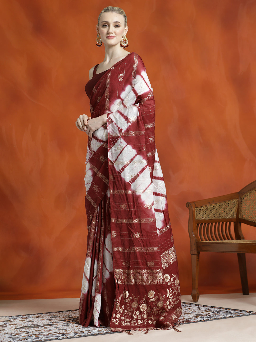 Maroon Banarasi Zari Woven Cotton Blend Saree