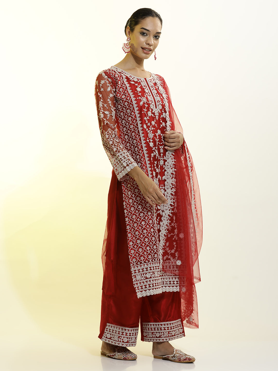 Heavy Embroidered Net Kurta Set With Dupatta