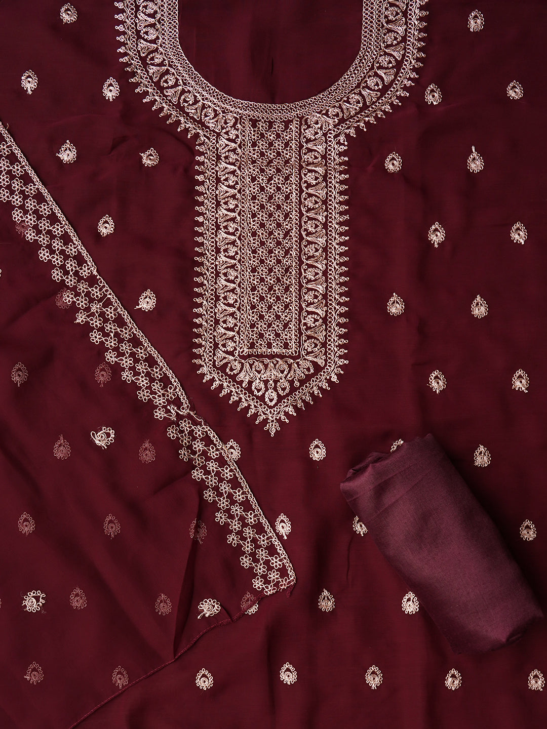 Purple Unstitched Embroidered Silk Georgette Dress Material With Dupatta