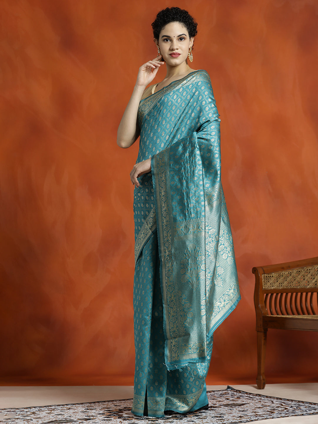 Sky Blue Silk Banarasi Zari Woven Party Wear Saree