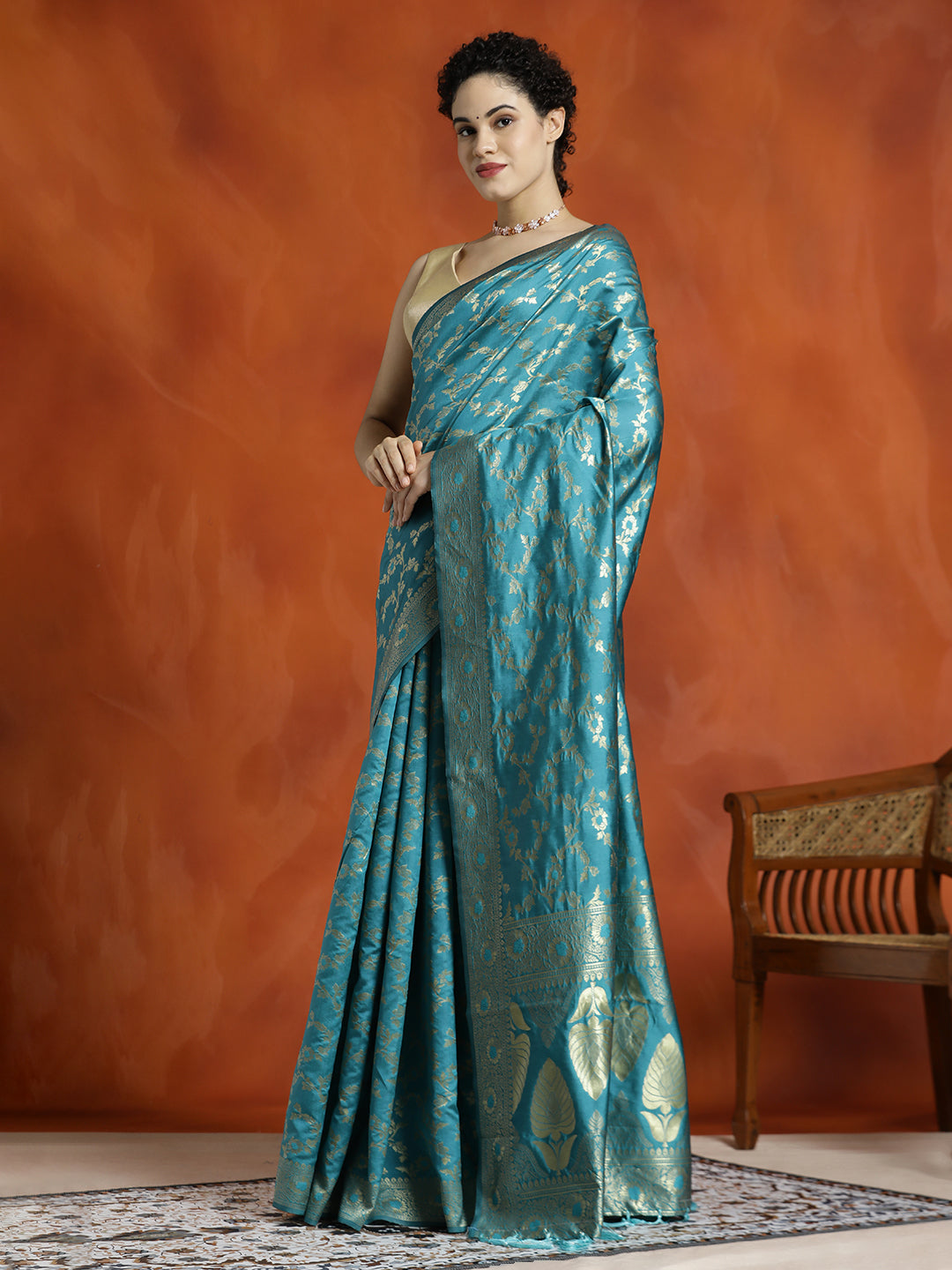 Sky Blue Zari Woven Design Banarasi Saree