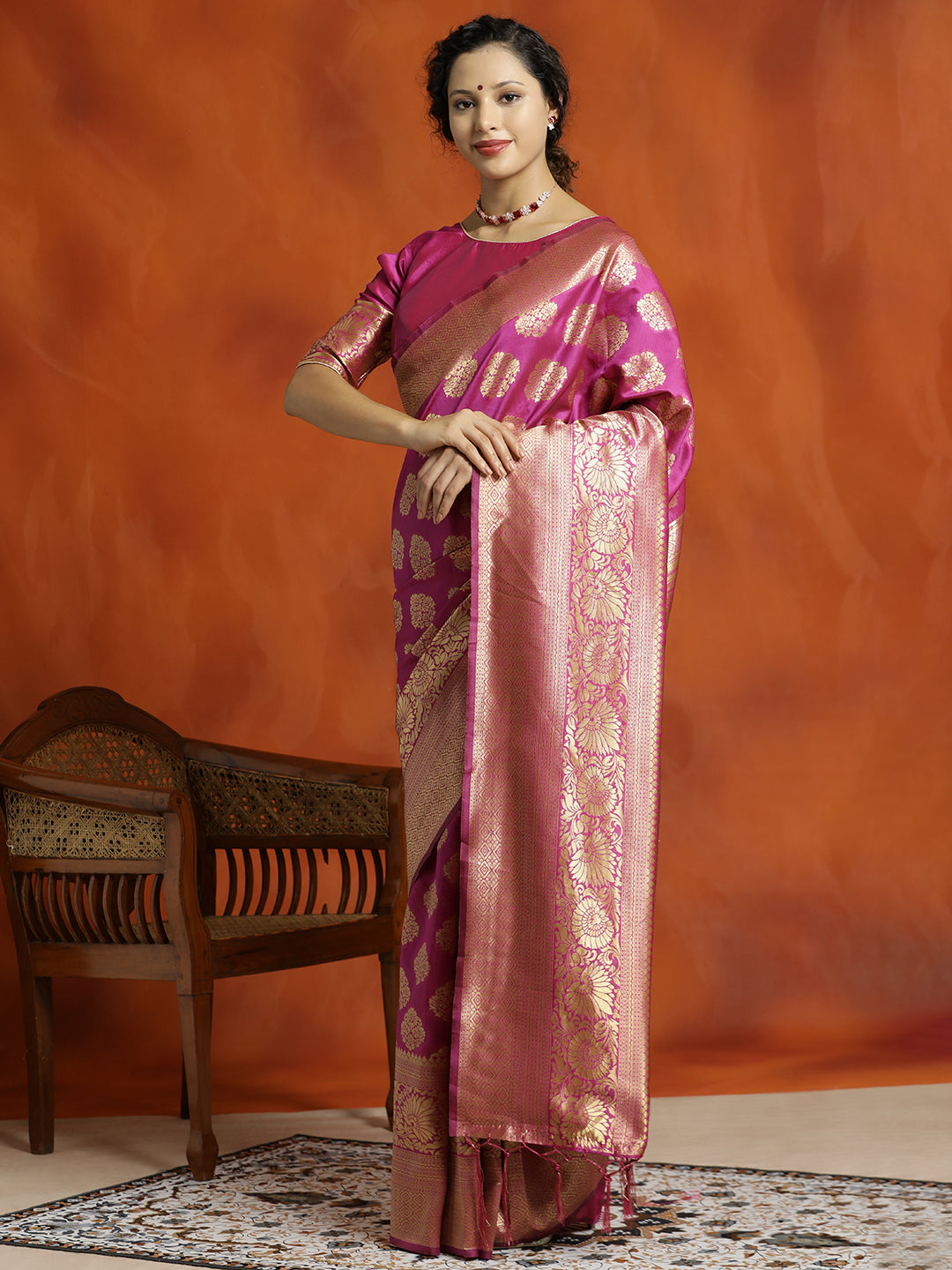 Pink Silk Banarasi Zari Woven Saree