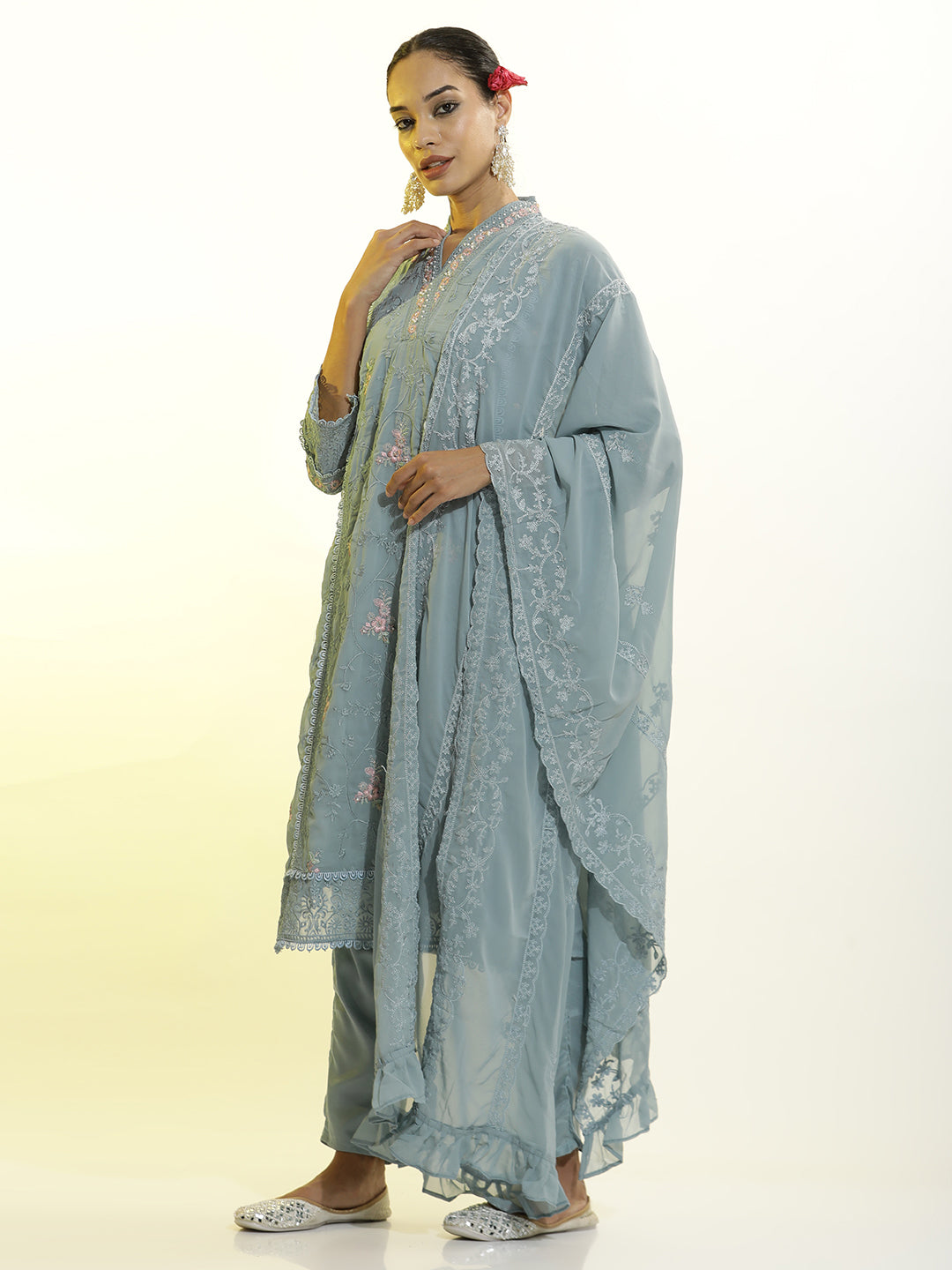 Festive Embroidered Georgette Kurta Set With Dupatta