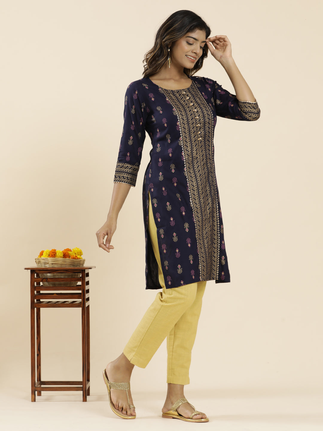 Purple Ethnic Printed Straight Kurta