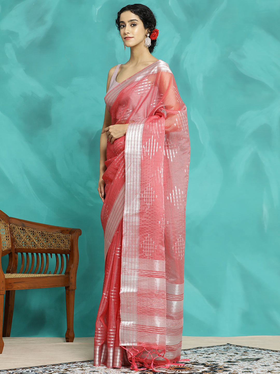 Party Wear Pink Banarasi Organza Saree