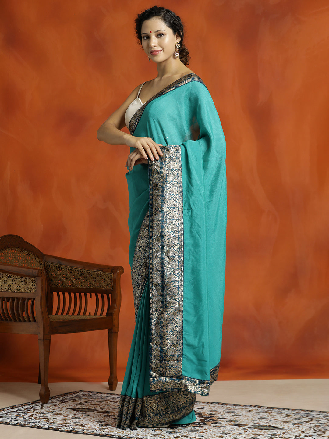 Sea Green Silk Banarasi Zari Woven Saree