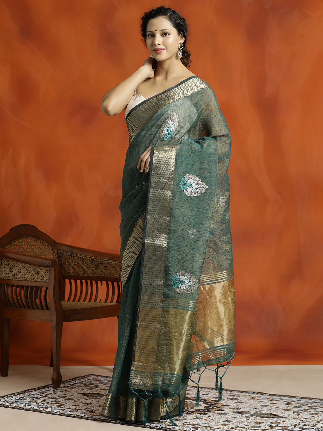 Green Zari Woven Design Organza Saree