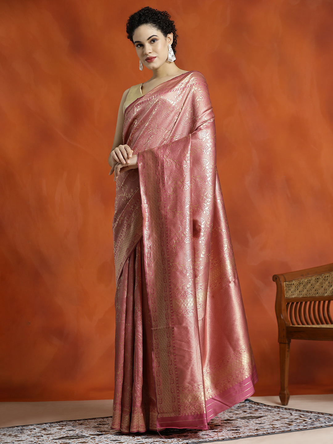 Pink Silk Banarasi Zari Woven Heavy Saree