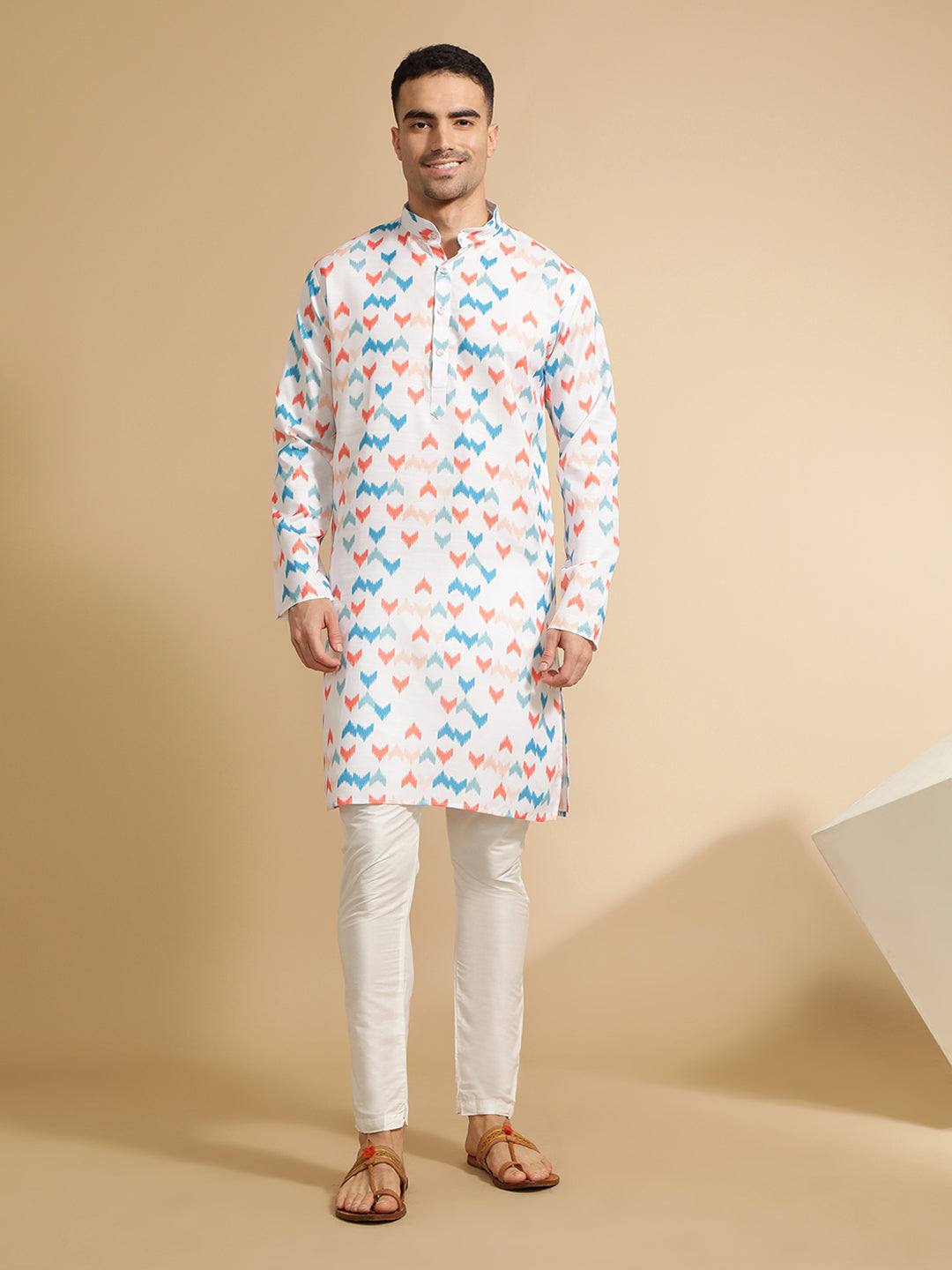 Multi Abstract Printed Cotton Kurta for Men