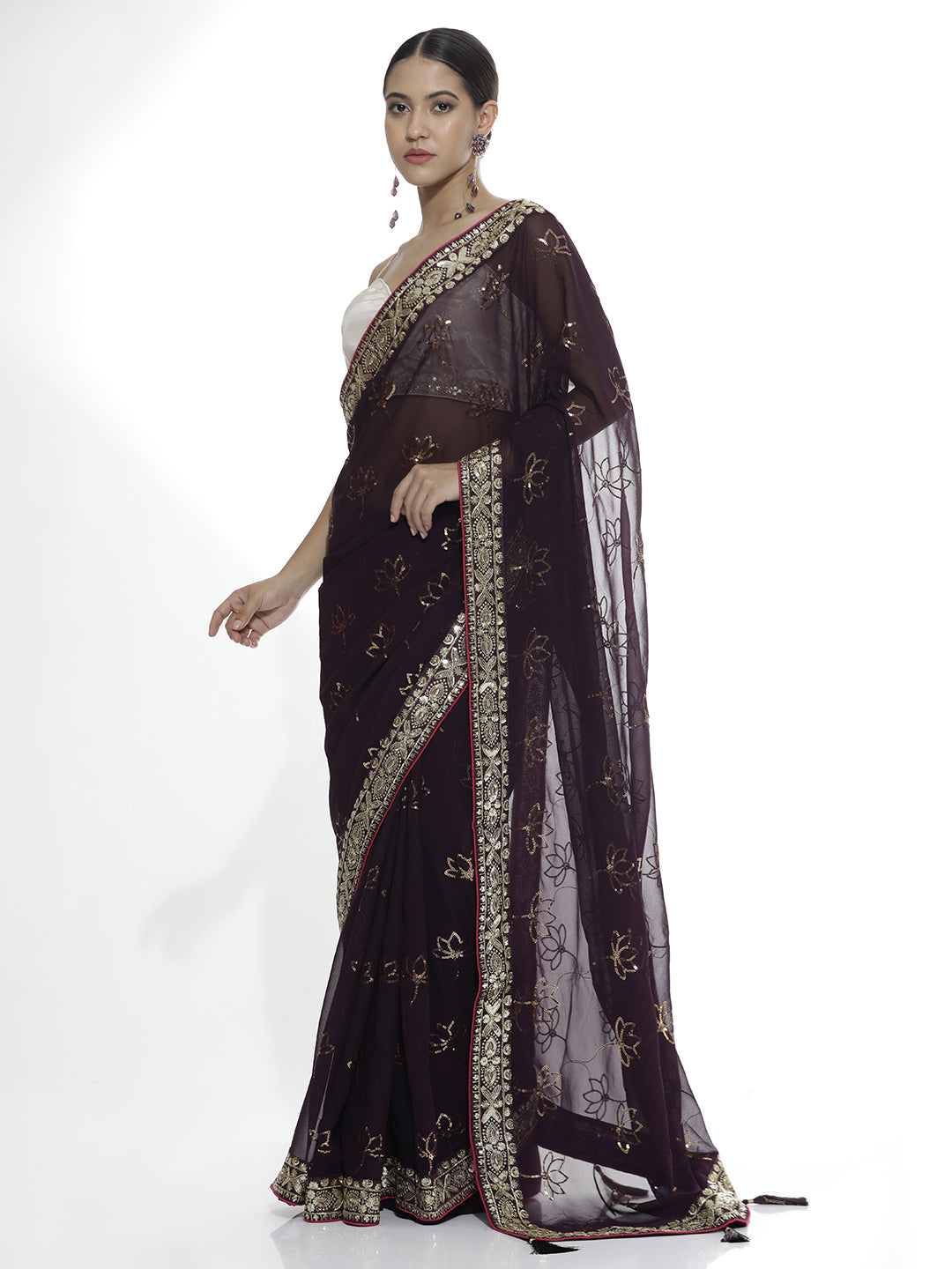 Pure Georgette Heavy Sequin Work Saree