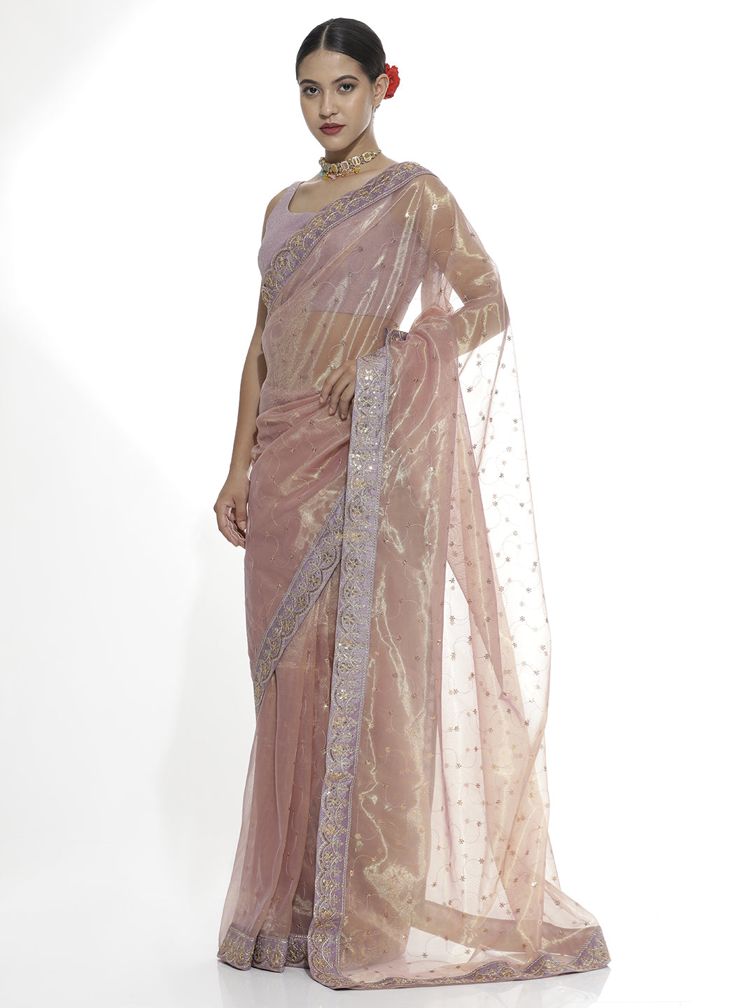 Pink Sequin Embroidered Net Party Wear Saree