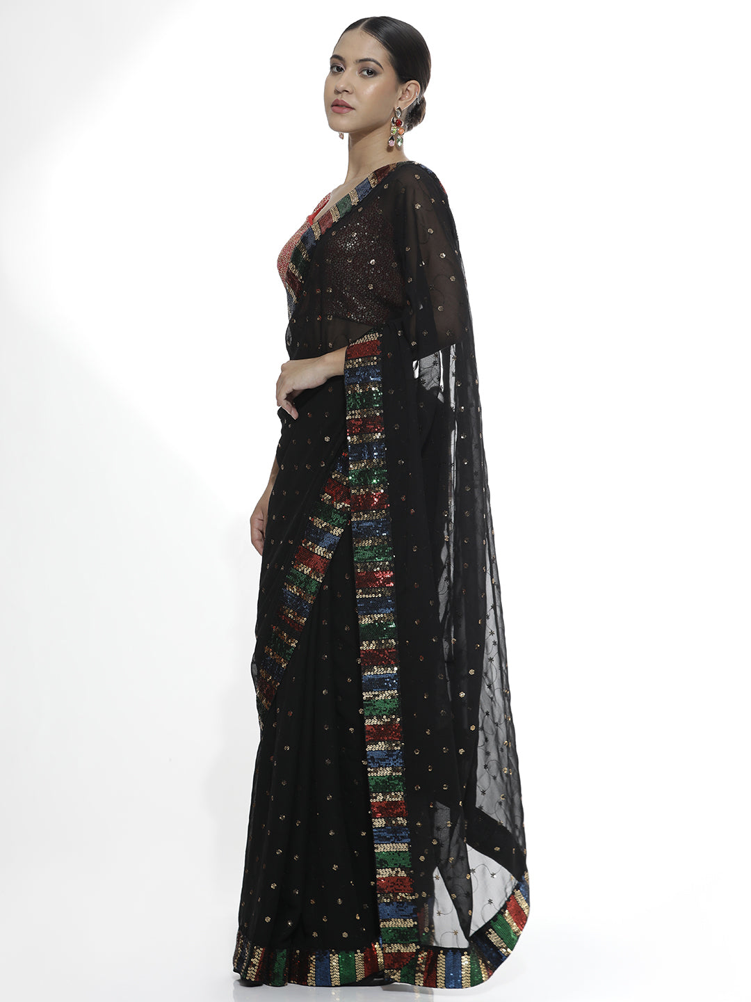 Party Wear Sequin Work Black Georgette Saree