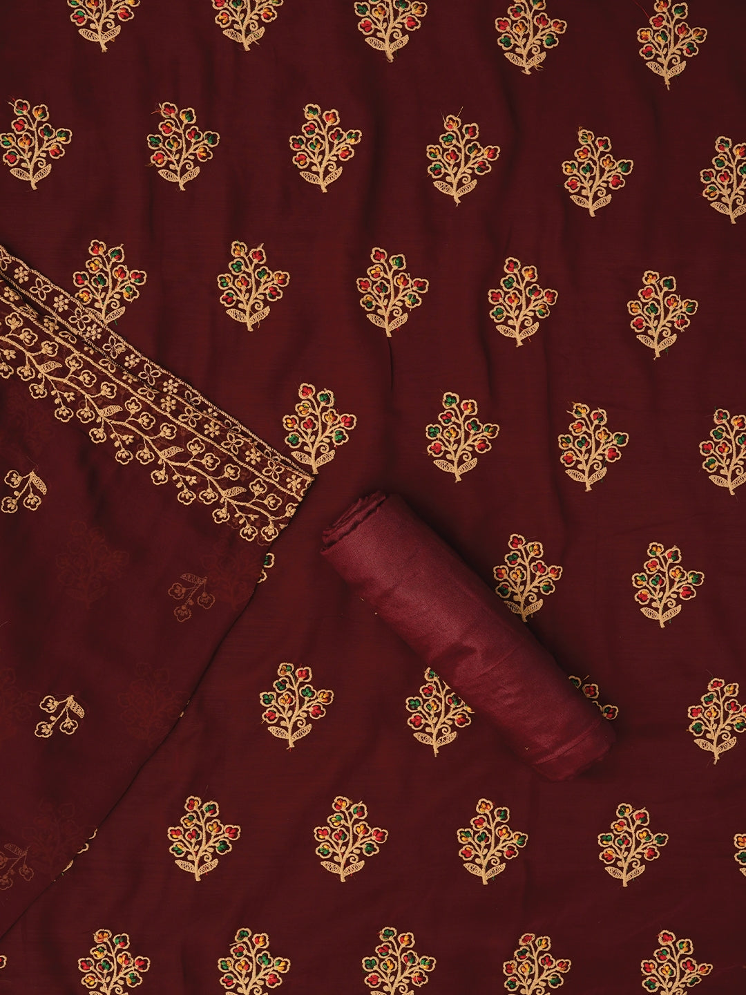 Zari Silk Georgette Maroon Dress Material with Dupatta