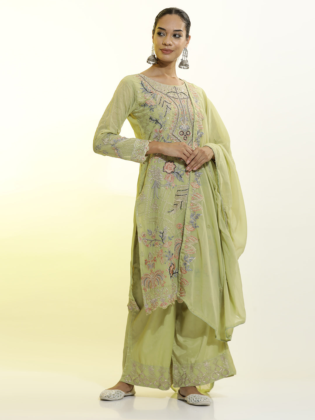 Festive Embroidered Georgette Kurta Set With Dupatta