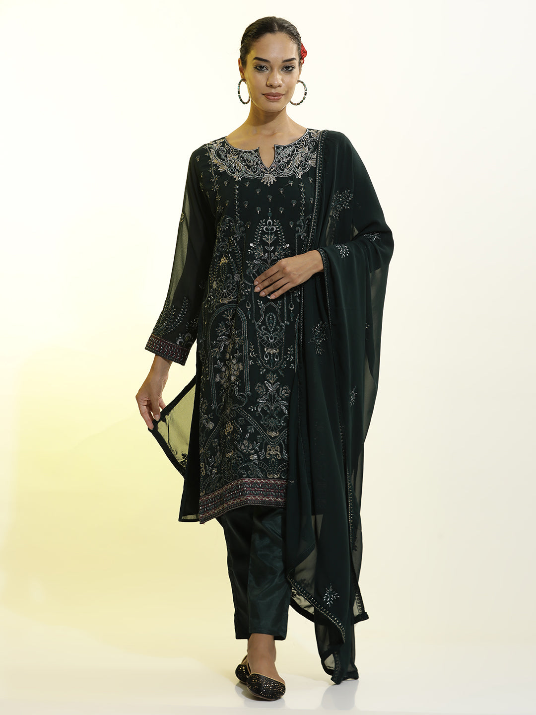 Heavy Embroidered Georgette Festive Kurta Set With Dupatta