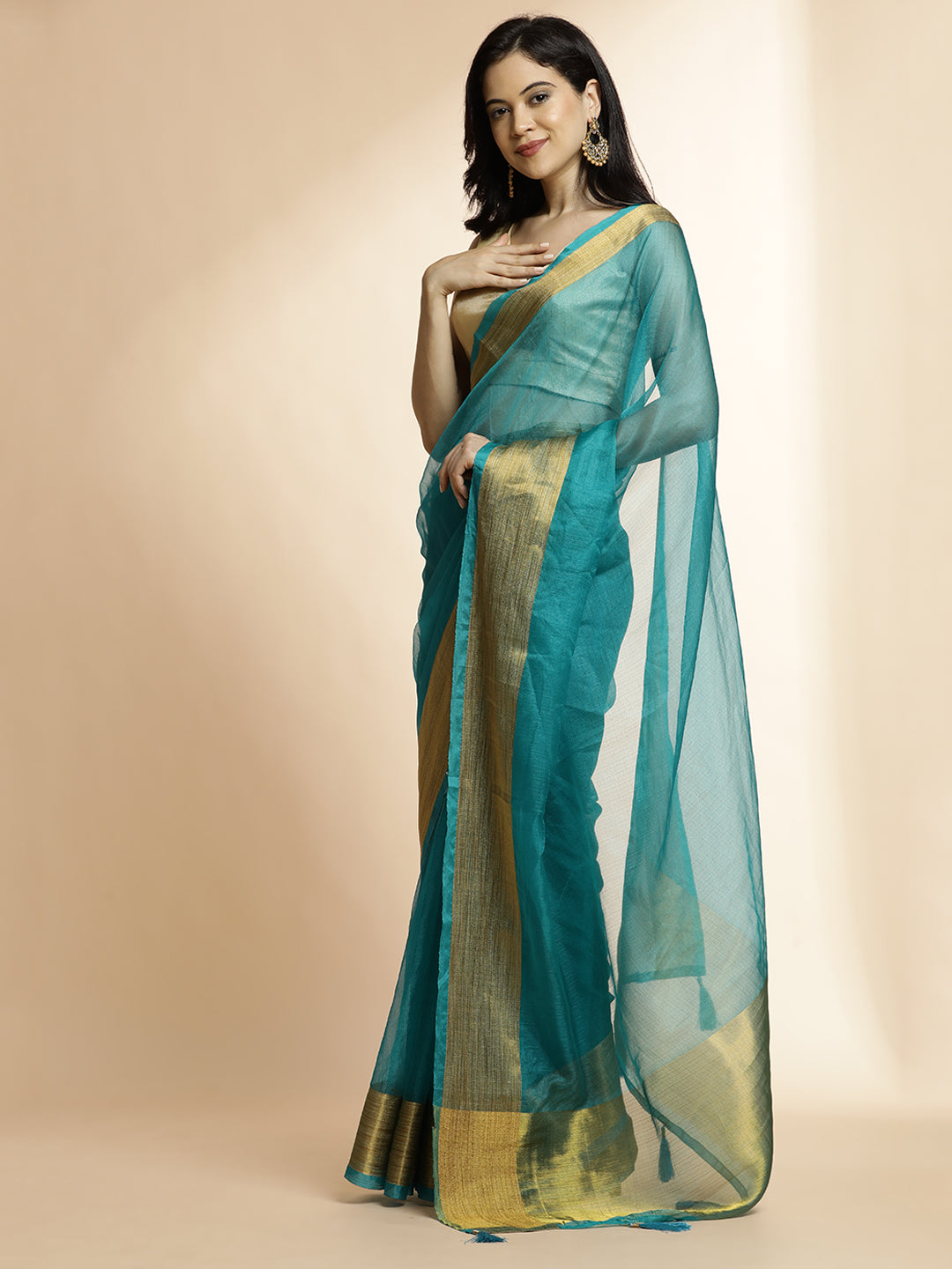 Blue Woven Khadi Organza Saree