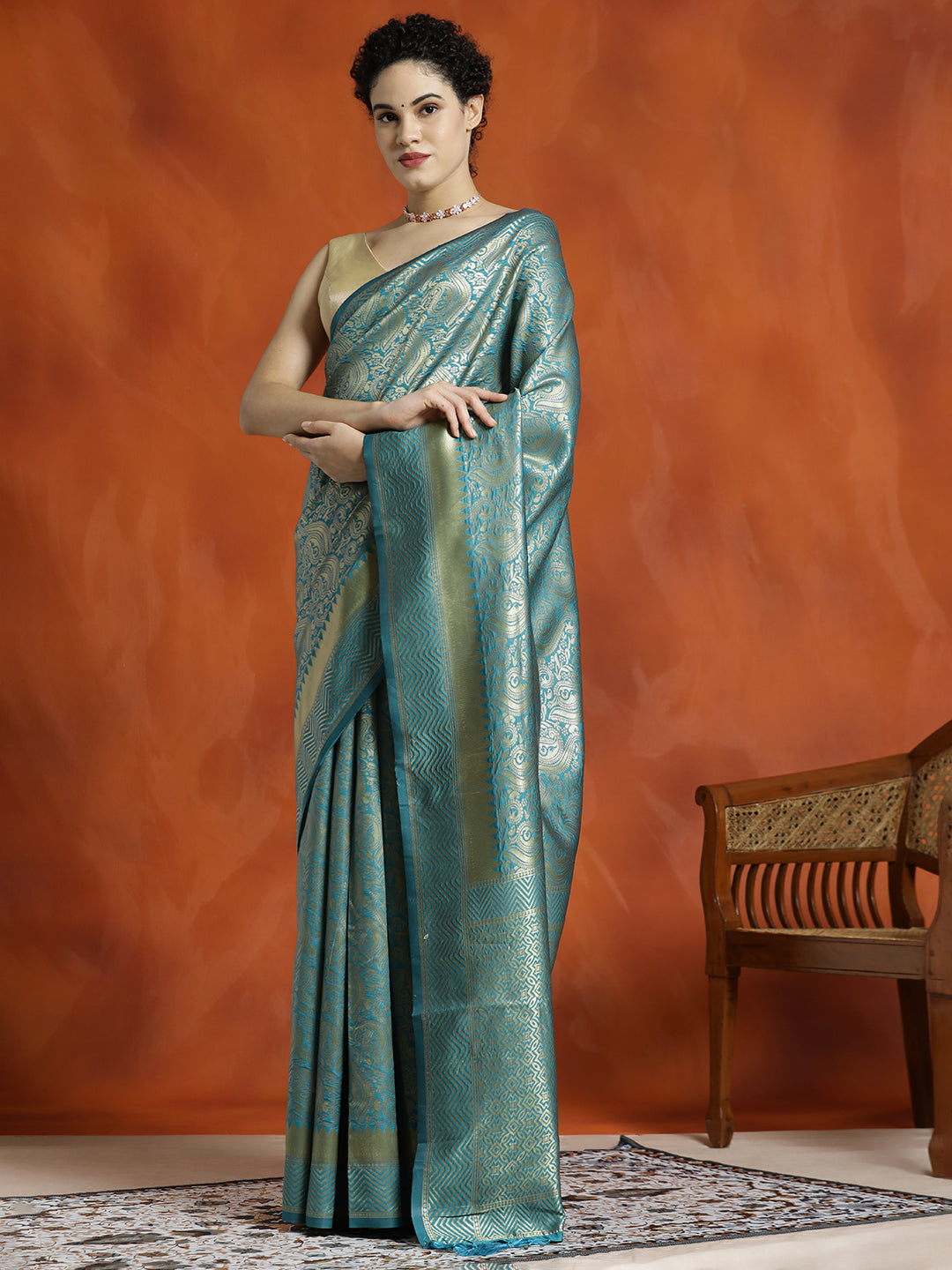 Heavy Banarasi Zari Woven Teal Silk Blend Saree