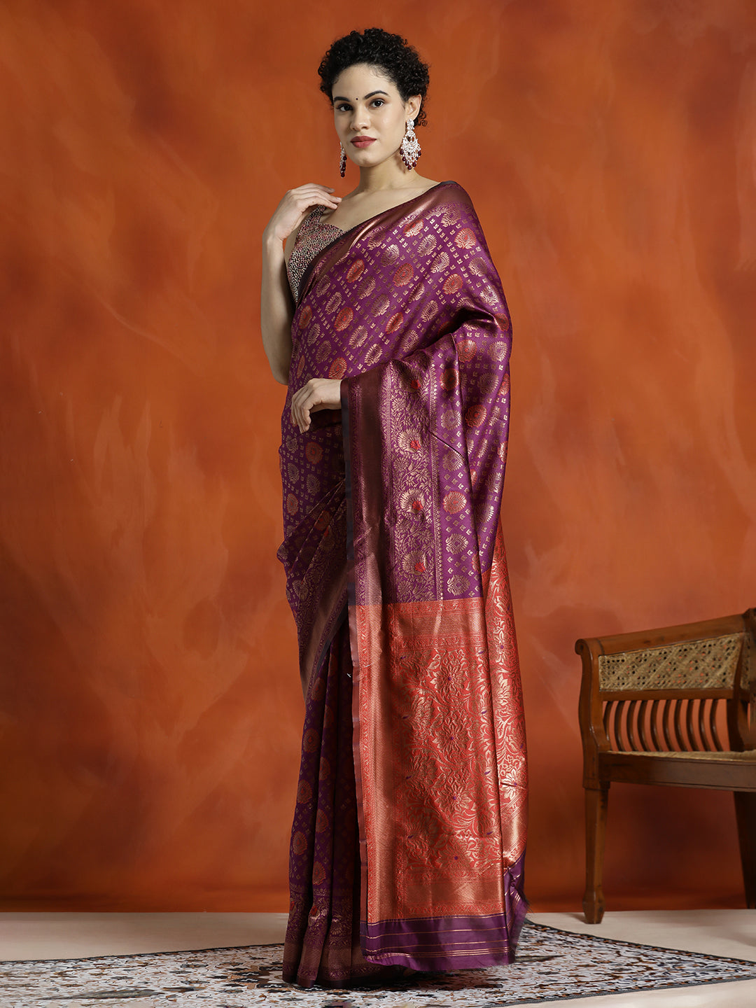 Purple Silk Banarasi Zari Woven Party Wear Saree