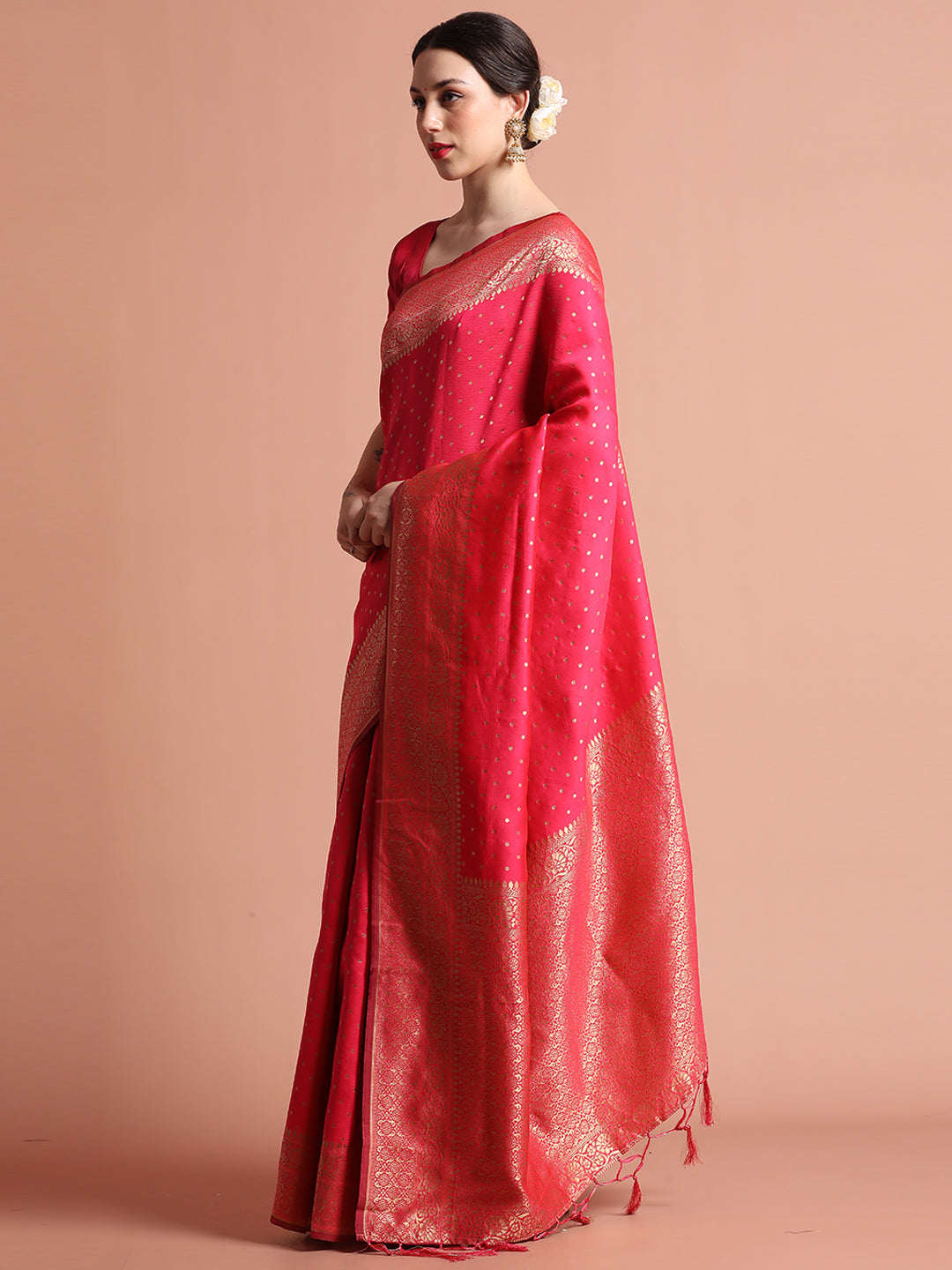 Pink Silk Banarasi Zari Woven Party Wear Saree