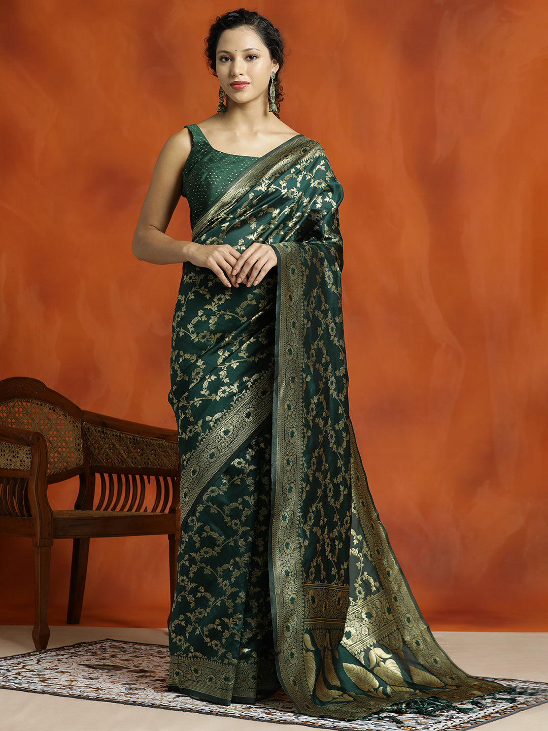 Olive Green Silk Banarasi Zari Woven Saree