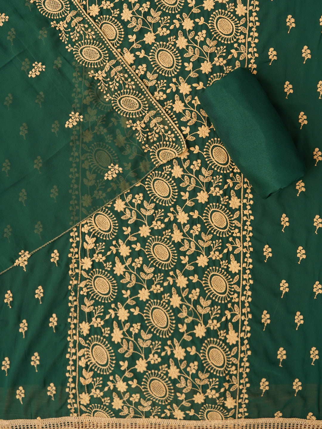 Green Sequin Embroidered Silk Georgette Dress Material with Dupatta